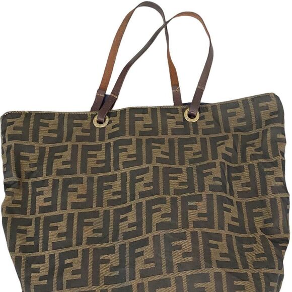 Authentic FENDI  “Zucca Canvas Tote Bag”. Unlined with leather bottom & straps - Picture 13 of 16